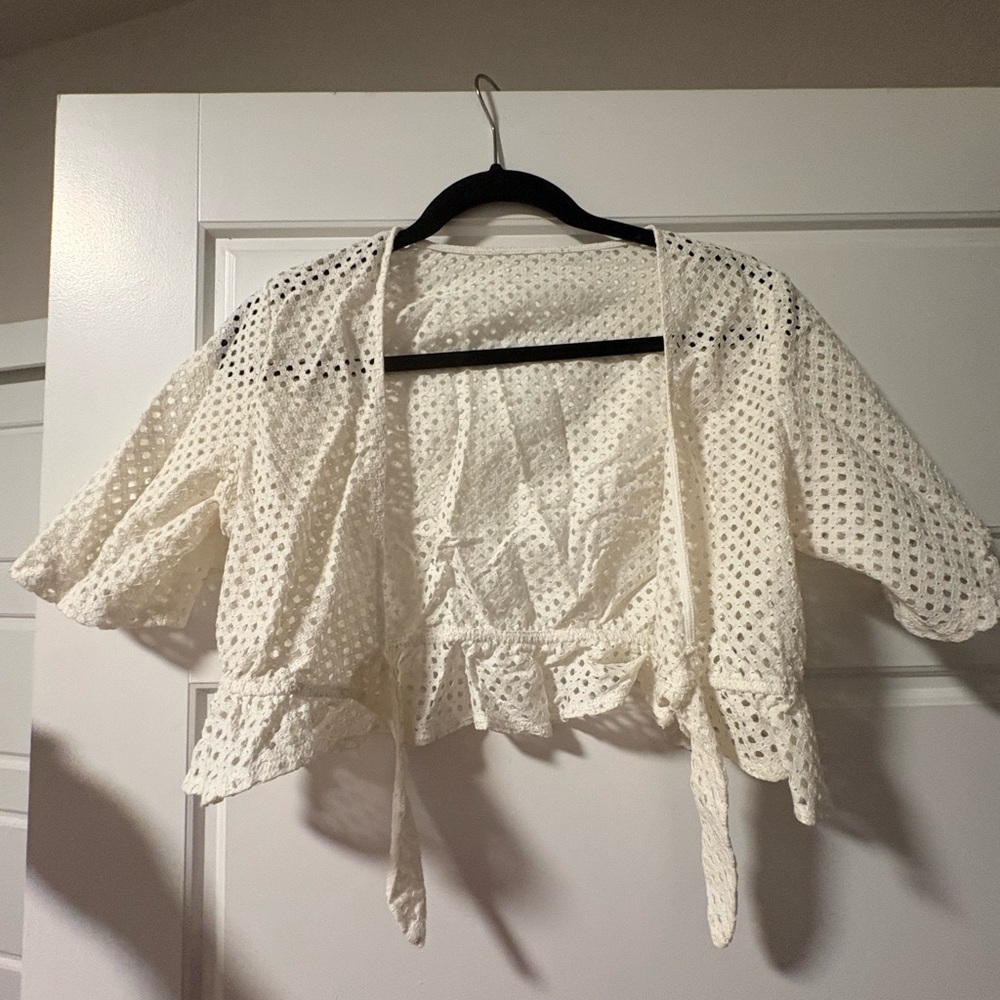 White Eyelet Cropped Cardigan